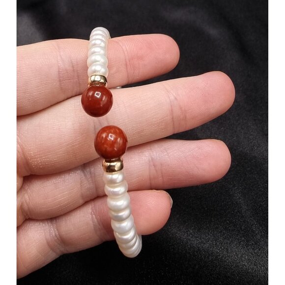 14K Freshwater Pearl & Carnelian Bracelet - Picture 5 of 5